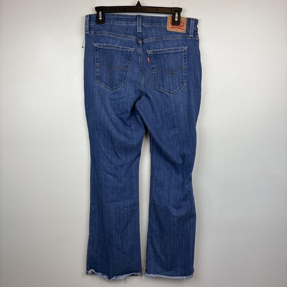 Levis 726 Flare Jeans Womens 31x32 Medium Wash Blue Stretch Denim Raw Hem - Picture 2 of 9